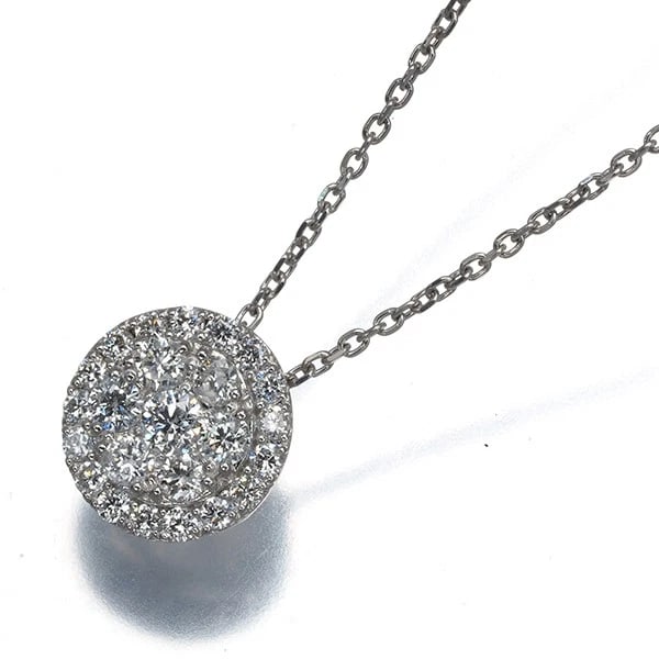 DIAMOND PAVED CIRCLE NECKLACE 900 850 PLATINUM: Diamond Paved Circle Necklace 900 850 Platinum Brand: Unbranded Type/Style: Necklace Material: 900 850 Platinum, Main Stone Natural Color: Platinum Size: Necklace length: 50cmAdjUS table to short leng