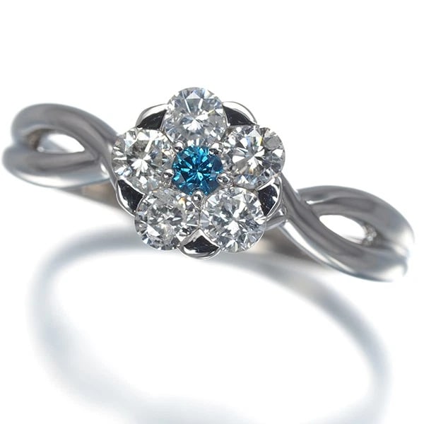 CLEAR & BLUE DIAMOND FLOWER RING PT 900: Clear & Blue Diamond Flower Ring Pt 900 Brand: Unbranded Type/Style: Ring Material: Pt 900, Main Stone Natural Color: Platinum Size: US 5.75-6 Accessories: None Accessories Notice: When pu