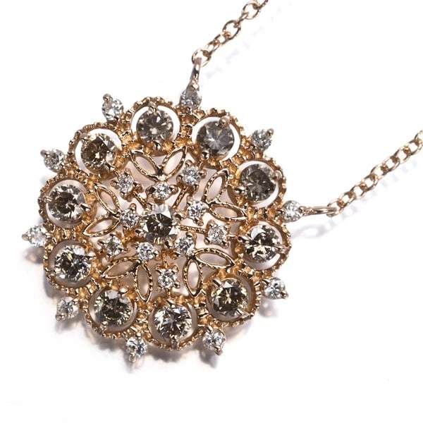 BROWN &CLEAR DIAMOND FLOWER OPENWORK NECKLACE 18K 750 ROSE GOLD: Brown &Clear Diamond Flower Openwork Necklace 18K 750 Rose Gold Brand: Unbranded Type/Style: Necklace Material: 18K 750 Rose Gold, Main Stone Natural Color: Rose Gold Size: Necklace length: 39 / 41cmP