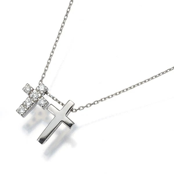 DIAMOND DOUBLE CROSS NECKLACE 850 PLATINUM: Diamond Double Cross Necklace 850 Platinum Brand: Unbranded Type/Style: Necklace Material: 850 Platinum, Main Stone Natural Color: Platinum Size: Necklace length: 36 / 40cm Pendant size Cross(Small):A