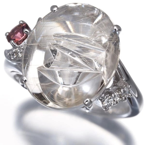 RUTILE QUARTZ TOURMALINE DIAMOND RING 18K 750 WHITE GOLD: Rutile Quartz Tourmaline Diamond Ring 18K 750 White Gold Brand: Unbranded Type/Style: Ring Material: 18K 750 White Gold, Main Stone Natural Color: White Gold Size: Ring size: Actual size US 5 Base of 