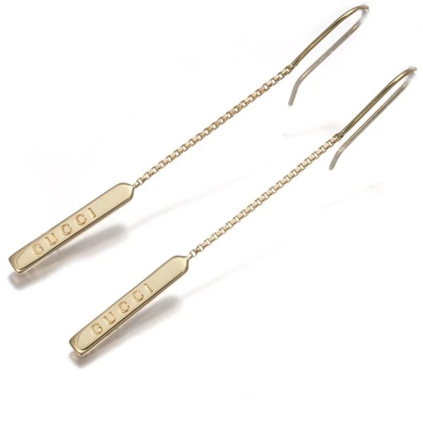 GUCCI LARIAT HOOK EARRINGS 18K 750 YELLOW GOLD: GUCCI Lariat Hook Earrings 18K 750 Yellow Gold Brand: GUCCI Type/Style: Earring Material: 18K 750 Yellow Gold, Color: Yellow Gold Size: Design size: 19.6 x 3.0mm Earring total length: 59.2mm Acces