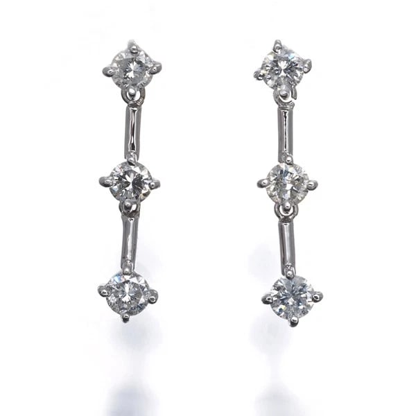 DIAMOND 3P DROP EARRINGS 18K 750 WHITE GOLD (1 of 4)