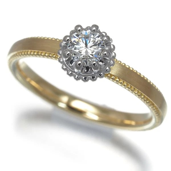 LUCIE DIAMOND SENTIER SOLITAIRE MILGRAIN TEXTURED RING 18K YG/PT 950 (1 of 3)