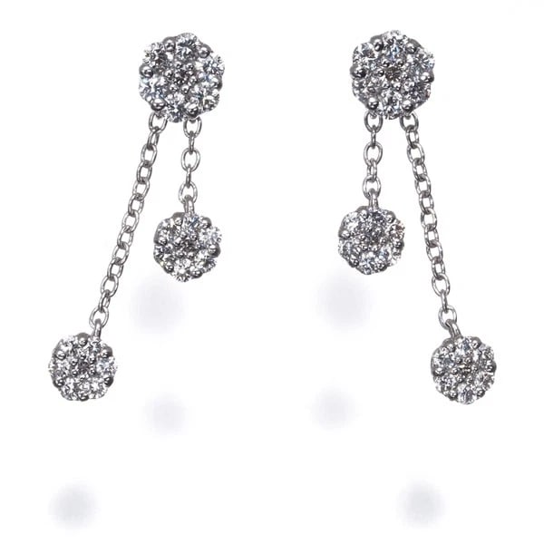 PONTE VECCHIO DIAMOND FLOWER DROP EARRINGS 18K WG (1 of 3)