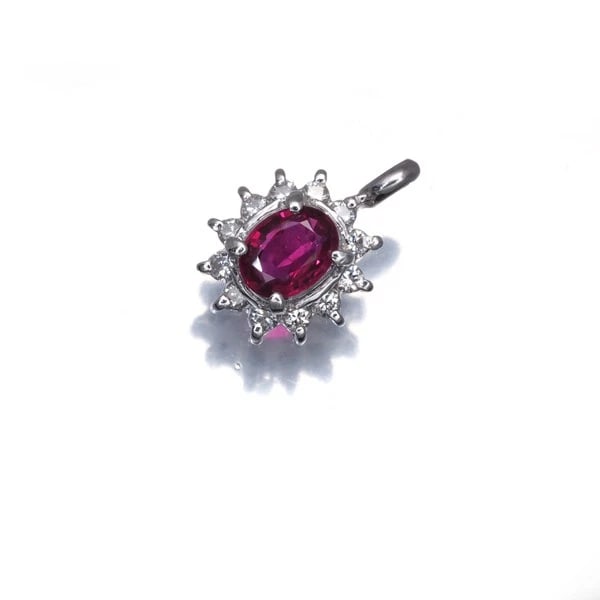 RUBY DIAMOND CLASSIC PENDANT 900 PLATINUM: Ruby Diamond Classic Pendant 900 Platinum Brand: Unbranded Type/Style: Pendant Material: 900 Platinum, Main Stone Natural Color: Platinum Size: Design size: 8.4 x 8.1mmTotal length of the pendant incl