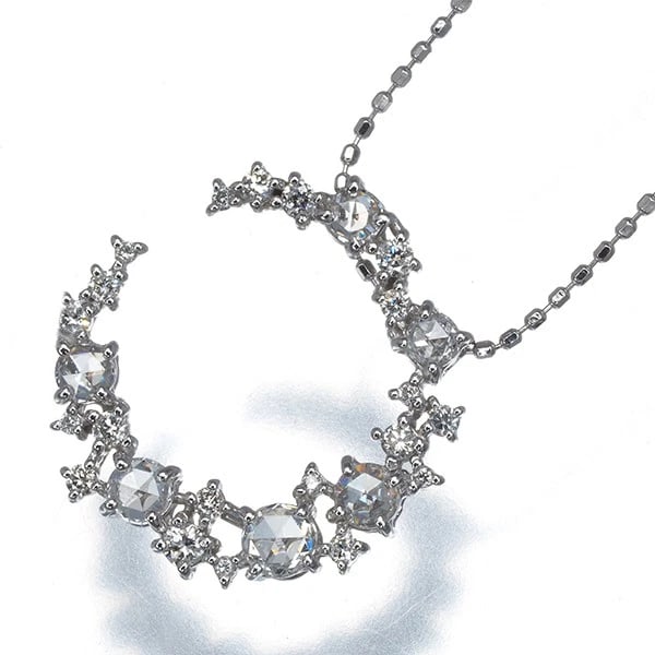 ROSE-CUT DIAMOND MOON NECKLACE 18K 750 WHITE GOLD: Rose-cut Diamond Moon Necklace 18K 750 White Gold Brand: Unbranded Type/Style: Necklace Material: 18K 750 White Gold, Color: White Gold Size: Necklace length: 45cmAdjUS table to short length with an e