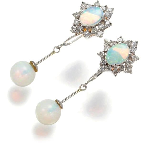 WHITE OPAL DIAMOND CLASSIC EARRINGS 900 PLATINUM: White Opal Diamond Classic Earrings 900 Platinum Brand: Unbranded Type/Style: Earrings Material: 900 Platinum, Main Stone Natural Color: Platinum Size: Design size: 39.2 x 13.8mm Accessories: None