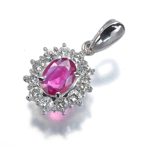 RUBY DIAMOND PENDANT 900 PLATINUM: Ruby Diamond Pendant 900 Platinum Brand: Unbranded Type/Style: Pendant Material: 900 Platinum, Main Stone Natural Color: Platinum Size: Design size: 10.4 x 9.9mmTotal length of the pendant including t