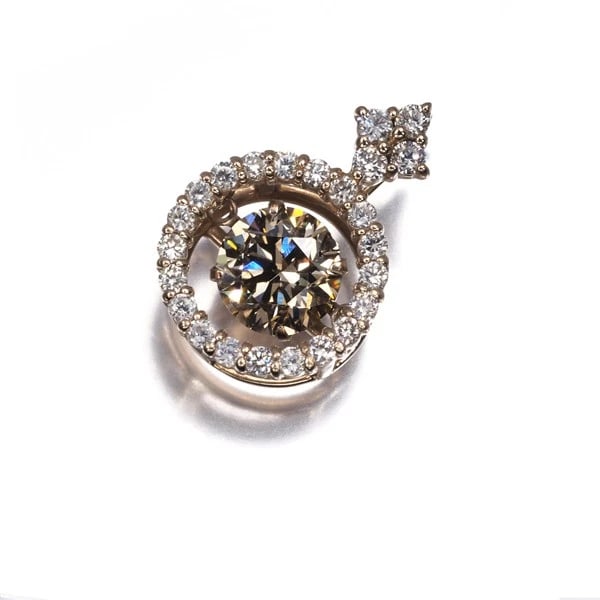 BROWN &CLEAR DIAMOND DANCING STONE PENDANT 18K 750 ROSE GOLD: Brown &Clear Diamond Dancing Stone Pendant 18K 750 Rose Gold Brand: Unbranded Type/Style: Pendant Material: 18K 750 Rose Gold, Main Stone Natural Color: Rose Gold Size: Design size: 16.8 x 11.3mm Bail