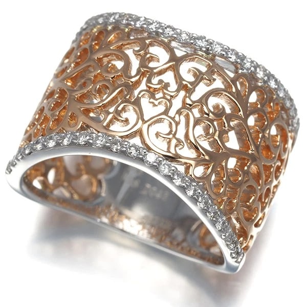 DIAMOND OPENWORK BICOLOR RING 18K 750 ROSE GOLD/WG: Diamond Openwork Bicolor Ring 18K 750 Rose Gold/WG Brand: Unbranded Type/Style: Ring Material: 18K 750 Rose Gold/WG, Main Stone Natural Color: RG WG Size: US 8-8.25 Accessories: None Access
