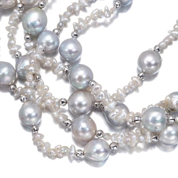 KESHI PEARL 5-STRAND NECKLACE SILVER: Keshi Pearl 5-strand Necklace Silver Brand: Unbranded Type/Style: Necklace Material: Silver, Color: Silver Size: Necklace length: 43cm Accessories: None Accessories Notice: When purchasing