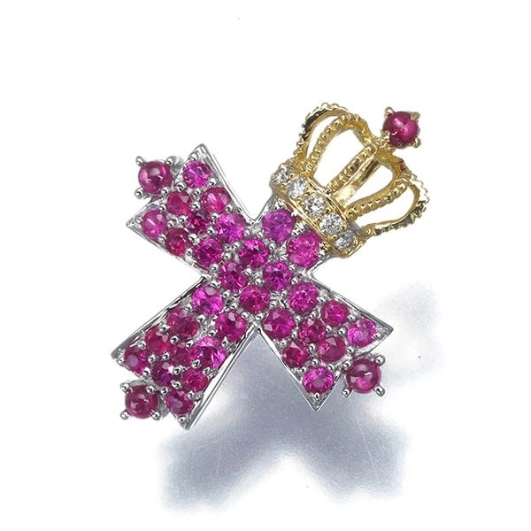 KASAHARA MASUMI RUBY DIAMOND CROWN CROSS PENDANT 18K WG/YG (1 of 2)