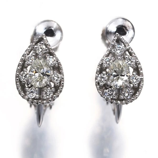 DIAMOND TEARDROP MILGRAIN EARRINGS 18K WG/14K WG (1 of 3)