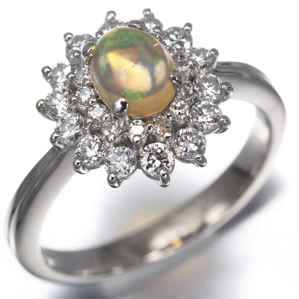 OPAL DIAMOND CLASSIC RING 900 PLATINUM - 2