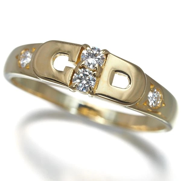 CHRISTIAN DIOR DIAMOND LOGO RING 18K 750 YELLOW GOLD: Christian Dior Diamond Logo Ring 18K 750 Yellow Gold Brand: Christian Dior Type/Style: Ring Material: 18K 750 White Gold/14K 585 White Gold, Main Stone Natural Color: White Gold Size: US 6.5 Acces