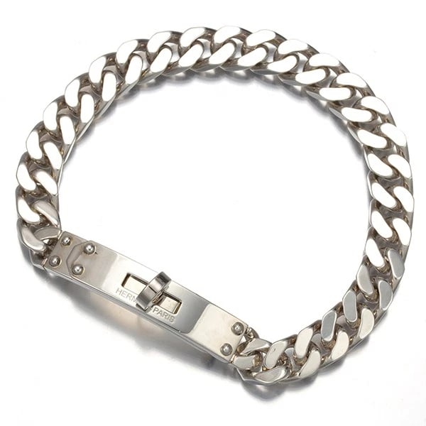 HERMES KELLY SH ENGRAVED CHAIN BRACELET SILVER: HERMES Kelly SH Engraved Chain Bracelet Silver Brand: HERMES Type/Style: Bracelet Material: 18K 750 Rose Gold, Color: Rose Gold Size: Inner circumference: 14.5cmBracelet Width: 6.0mm Accessories: