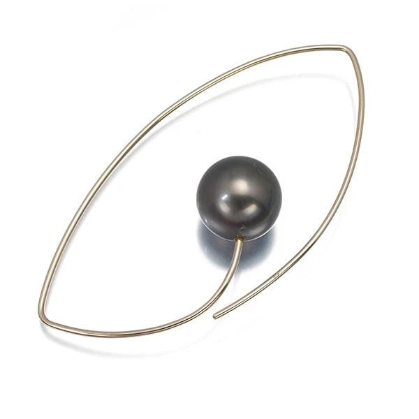 BLACK SOUTH SEA PEARL HOOP SINGLE EARRING 10K 416 YELLOW GOLD (1 of 2)