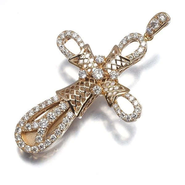 GEM CASTLE YUKIZAKI DIAMOND YOBIKO CROSS PENDANT 18K 750 ROSE GOLD: Gem Castle YUKIZAKI Diamond Yobiko Cross Pendant 18K 750 Rose Gold Brand: Gem Castle YUKIZAKI Type/Style: Pendant Material: 18K 750 ROSE GOLD, Main Stone Natural Color: ROSE Gold Size: Design size: 45