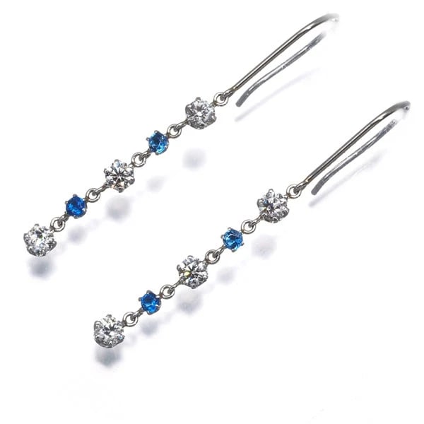 HAUYNITE DIAMOND HOOK EARRINGS 900 PLATINUM: Hauynite Diamond Hook Earrings 900 Platinum Brand: Unbranded Type/Style: Earring Material: 900 Platinum, Main Stone Natural Color: Platinum Size: Design size: 24.2 x 3.0mmEarring total length: 38.9mm 