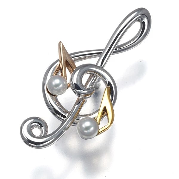 MIKIMOTO BABY AKOYA PEARL TREBLE CLEF MUSICAL NOTE BROOCH 18K YG/RG/SILVER (1 of 3)