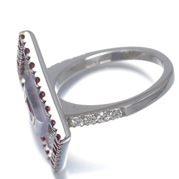 RUBY LAVENDER JADE DIAMOND SQUARE RING 18K WG - 3