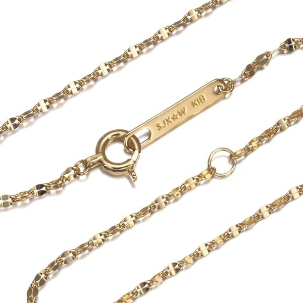 SJX CHAIN NECKLACE PETAL 18K 750 YELLOW GOLD: SJx Chain Necklace Petal 18K 750 Yellow Gold Brand: SJx Type/Style: Necklace Material: 18K/ 750 Yellow Gold, Color: Yellow Gold Size: Necklace length: 40 / 45cm Necklace width: 1.5mm Clasp width: 1.8m