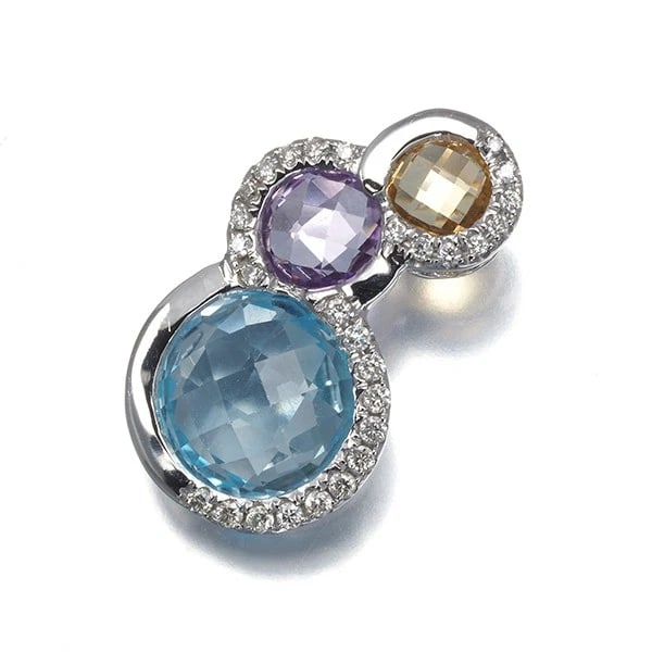TOPAZ AMETHYST CITRINE PENDANT 18K 750 WHITE GOLD: Topaz Amethyst Citrine Pendant 18K 750 White Gold Brand: Unbranded Type/Style: Pendant Material: 18K /750 White Gold, Main Stone Natural Color: White Gold Size: Design size: 20.7 x 11.6mm Bail inner d