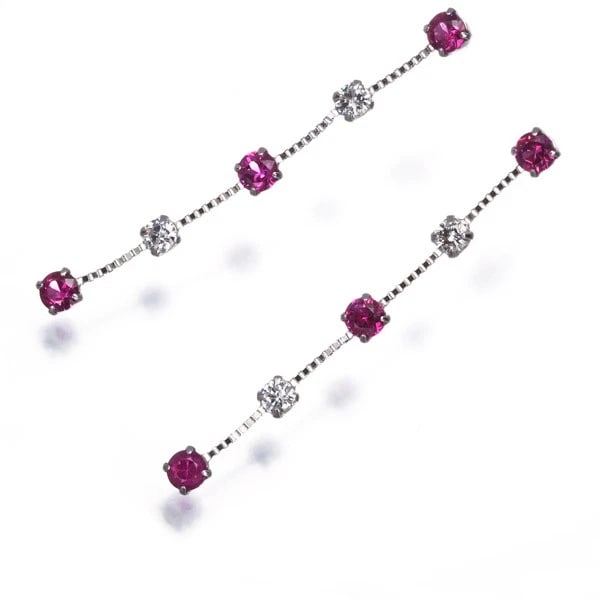 RUBY DROP EARRINGS 18K 750 WHITE GOLD: Ruby Drop Earrings 18K 750 White Gold Brand: Unbranded Type/Style: Earring Material: 18K/ 750 White Gold, Main Stone Natural Color: White Gold Size: Design size: 42.2 x 3.3mm Accessories: None