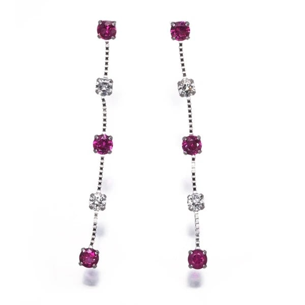 RUBY DROP EARRINGS 18K 750 WHITE GOLD - 2