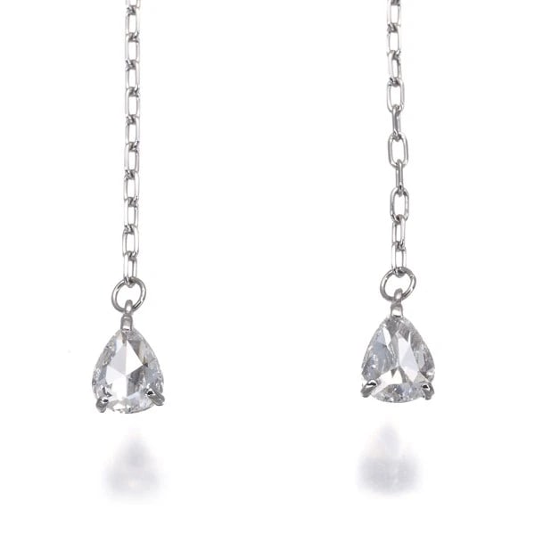 ROSE-CUT DIAMOND EARRINGS DROP SOLITAIRE 18K WG: Rose-cut Diamond Earrings Drop Solitaire 18K WG Brand: Unbranded Type/Style: Earrings Material: 18K / 750 / White Gold, Main Stone Natural Color: White Gold Size: Earring total length: 76.2mm