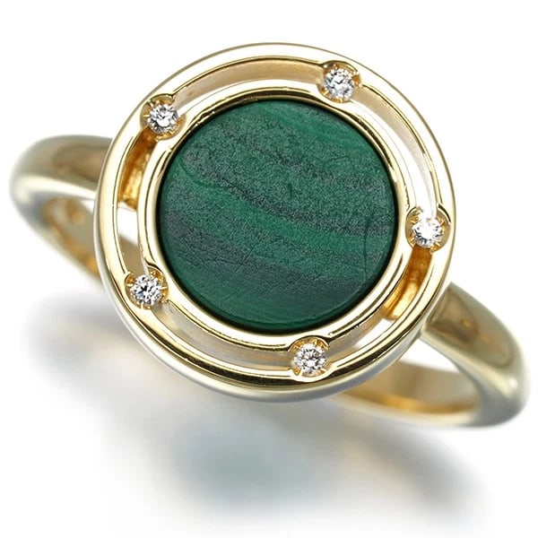 DAMIANI RING MALACHITE DIAMOND 18K 750 YELLOW GOLD: DAMIANI Ring Malachite Diamond 18K 750 Yellow Gold Brand: DAMIANI Type/Style: Ring Material: 18K / 750 / Yellow Gold, Main Stone Natural Color: Yellow Gold Size: US6.5-6.75 Accessories: None