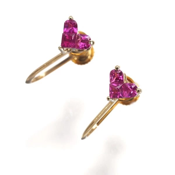 RUBY EARRINGS 18K 750 YELLOW GOLD - 2