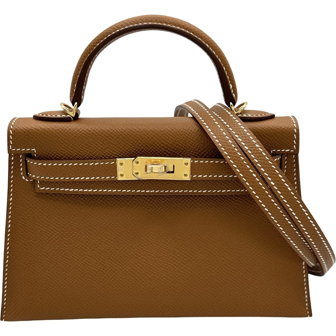 HERMES MINI KELLY SHOULDER BAG: HERMES Mini Kelly Shoulder Bag Brand: HERMES Type/Style: Shoulder Bag Material: Epsom Color: Gold Gold Hardware Size: W7.5 x H4.7x D2.2inch Shoulder:38.6inch Accessories: None Accessories Notice: