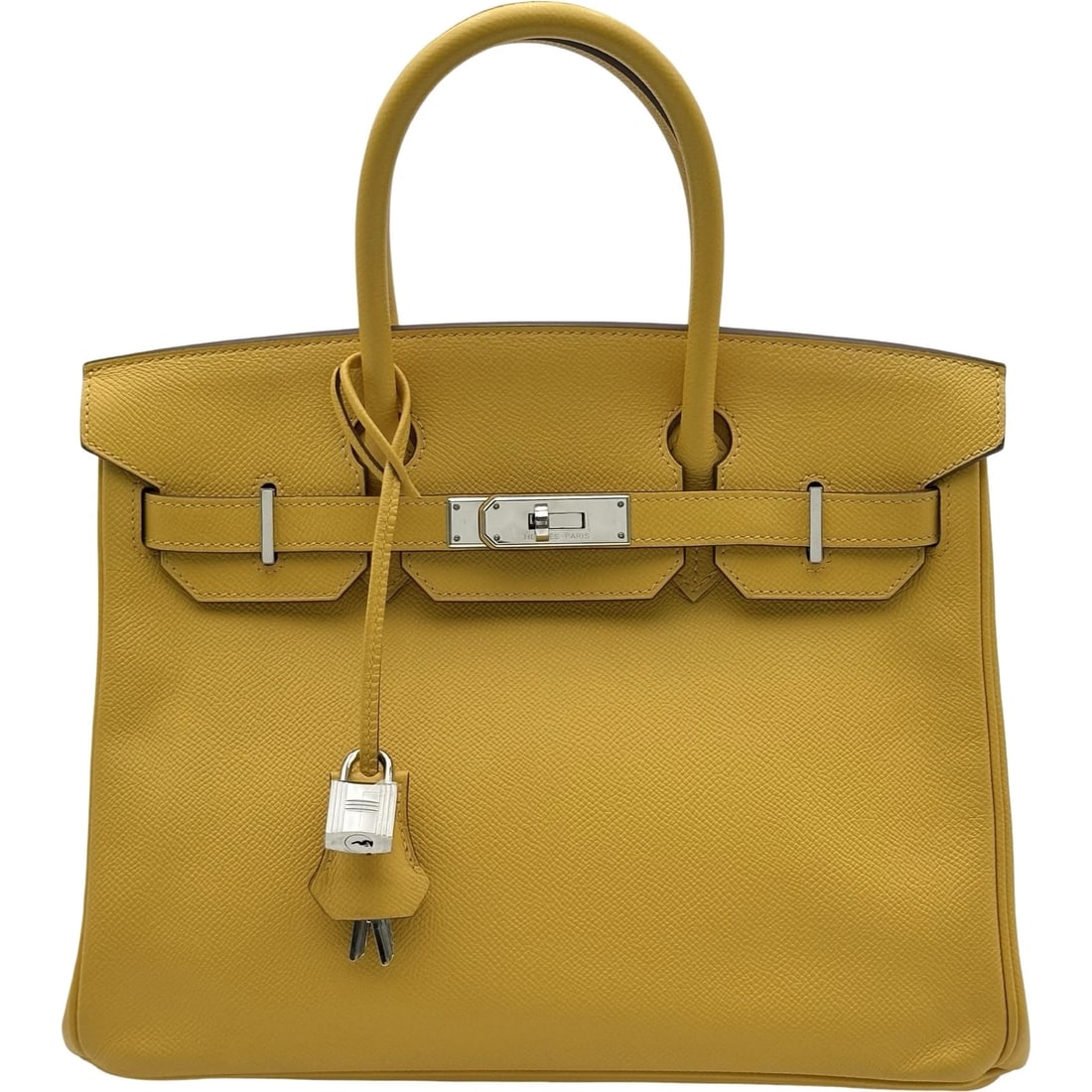 HERMES BIRKIN HANDBAG: HERMES Birkin Handbag Brand: HERMES Type/Style: Handbag Material: Epsom Color: Soleil SilverHardware Size: W11.4 x H9.3x D5.7inch Accessories: None Accessories Notice: When purchasing pre-owned
