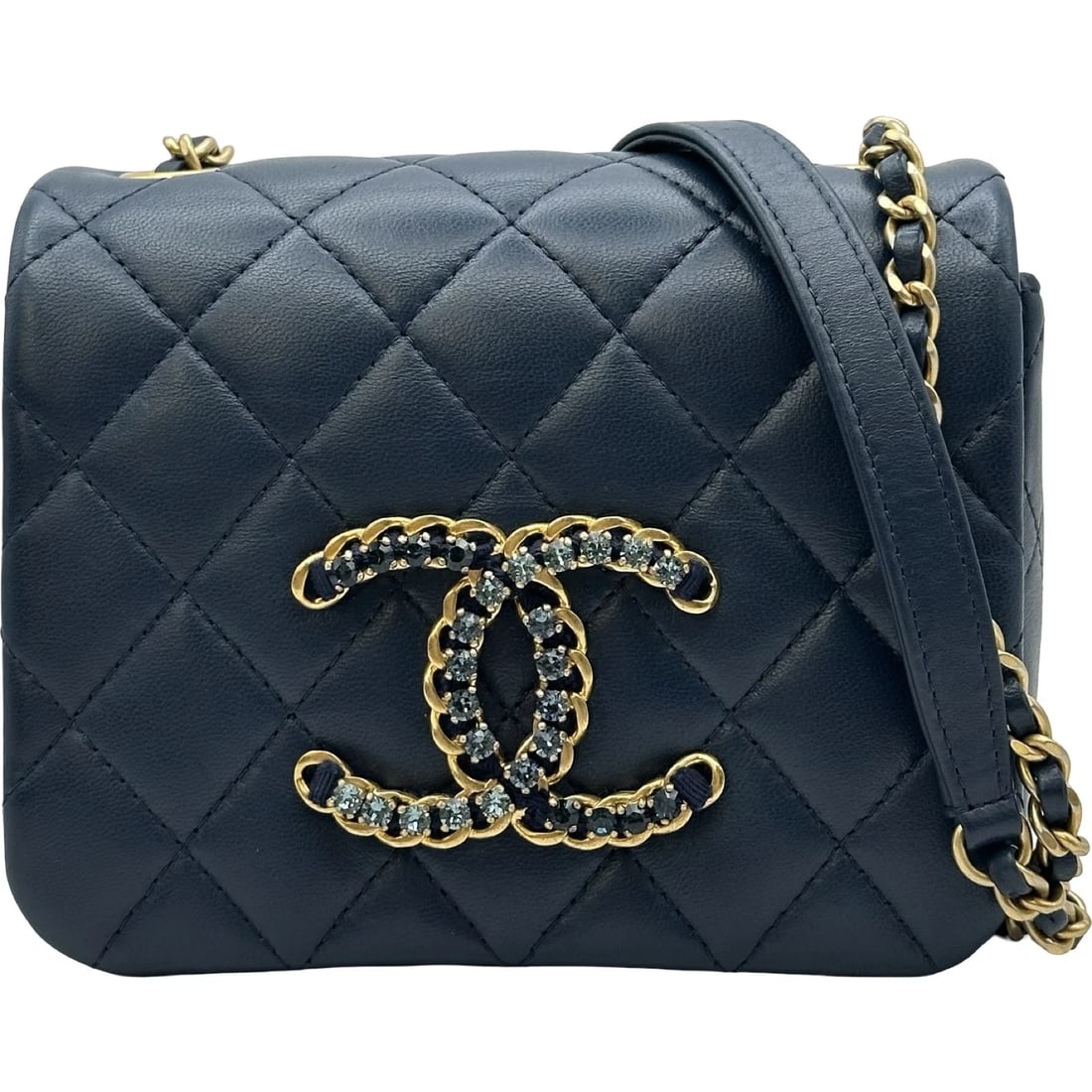 CHANEL MINI MATRASSE SHOULDER BAG: CHANEL Mini matrasse Shoulder Bag Brand: CHANEL Type/Style: Shoulder Bag Material: lambskin Color: Blue Gold Hardware Size: W5.7 x H4.5x D2.0inch Shoulder:48.4inch Accessories: None Accessories