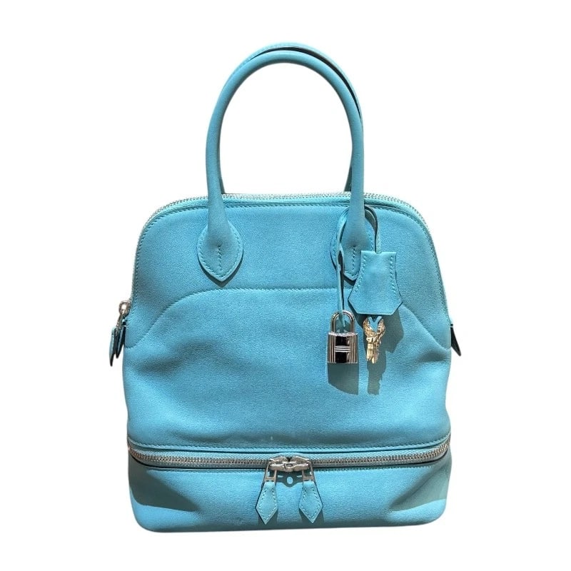 HERMES BORED SUCRE HANDBAG: HERMES Bored Sucre Handbag Brand: HERMES Type/Style: Handbag Material: Swift Color: Blue sanciel Size: W9.4 x H9.8x D3.9inch Accessories: None Accessories Notice: When purchasing pre-owned goods,