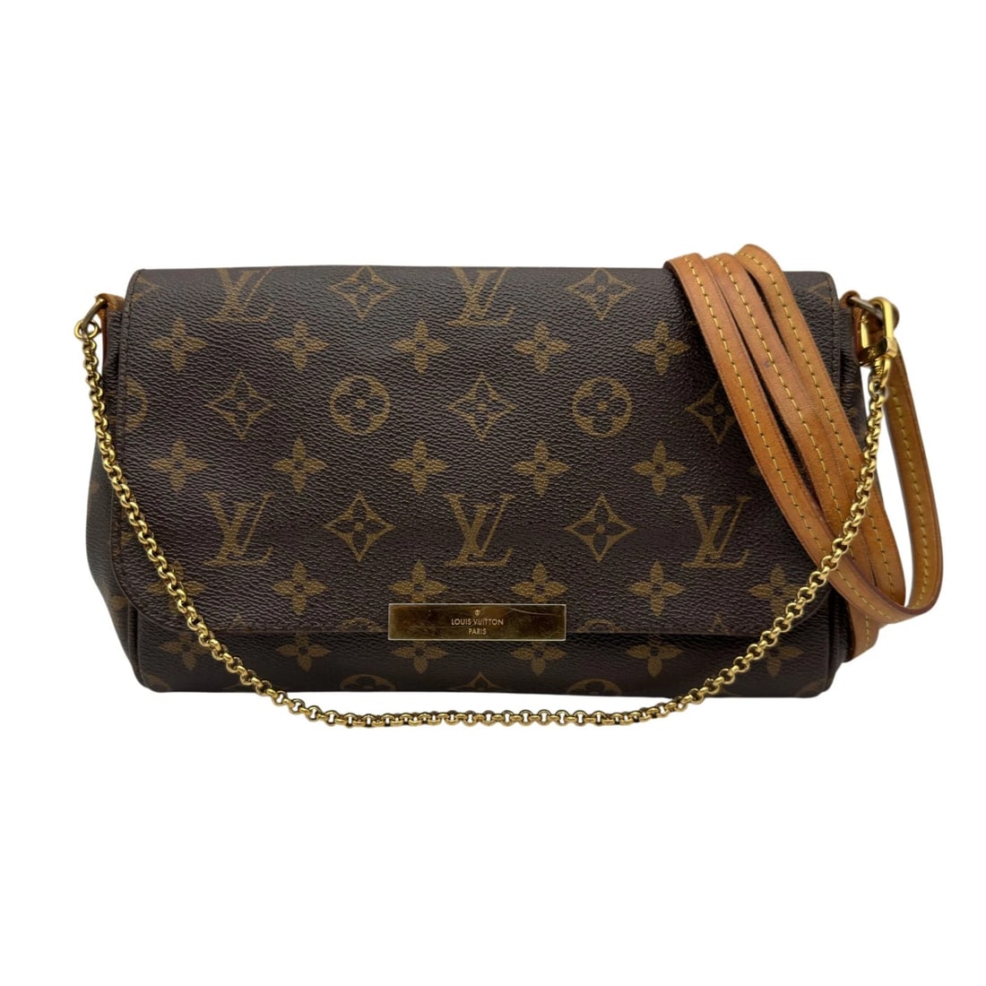 LOUIS VUITTON FAVORIT SHOULDER BAG: LOUIS VUITTON Favorit Shoulder Bag Brand: LOUIS VUITTON Type/Style: Shoulder Bag Material: monogram/leather Color: Brown Size: W9.4 x H5.5x D1.6inch Shoulder:45.7inch Accessories: None Accessories