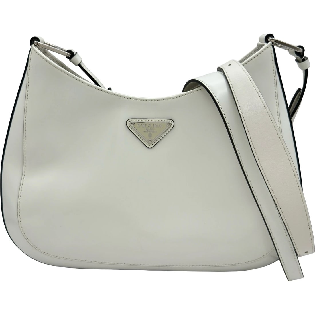 PRADA CLEO SHOULDER BAG SHOULDER BAG: PRADA Cleo Shoulder Bag Shoulder Bag Brand: PRADA Type/Style: Shoulder Bag Material: patent Color: White SilverHardware Size: W12.6 x H8.7x D1.6inch Shoulder:45.3inch Accessories: None Accessories