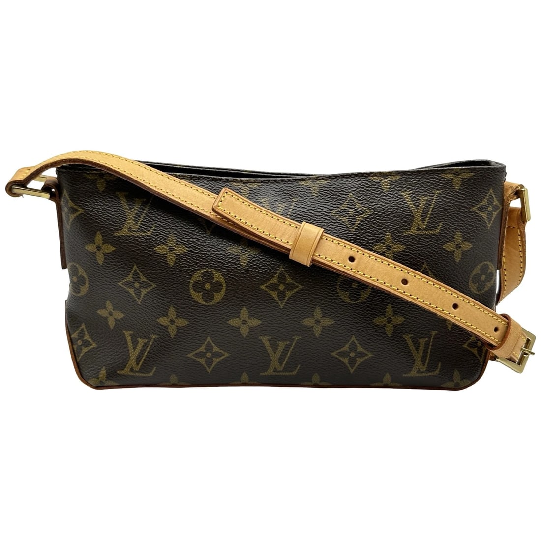 LOUIS VUITTON TROTTER SHOULDER BAG: LOUIS VUITTON Trotter Shoulder Bag Brand: LOUIS VUITTON Type/Style: Shoulder Bag Material: Monogram canvas Color: Brown Size: W9.8 x H4.7x D2.8inch Shoulder:44.1inch Accessories: None Acce