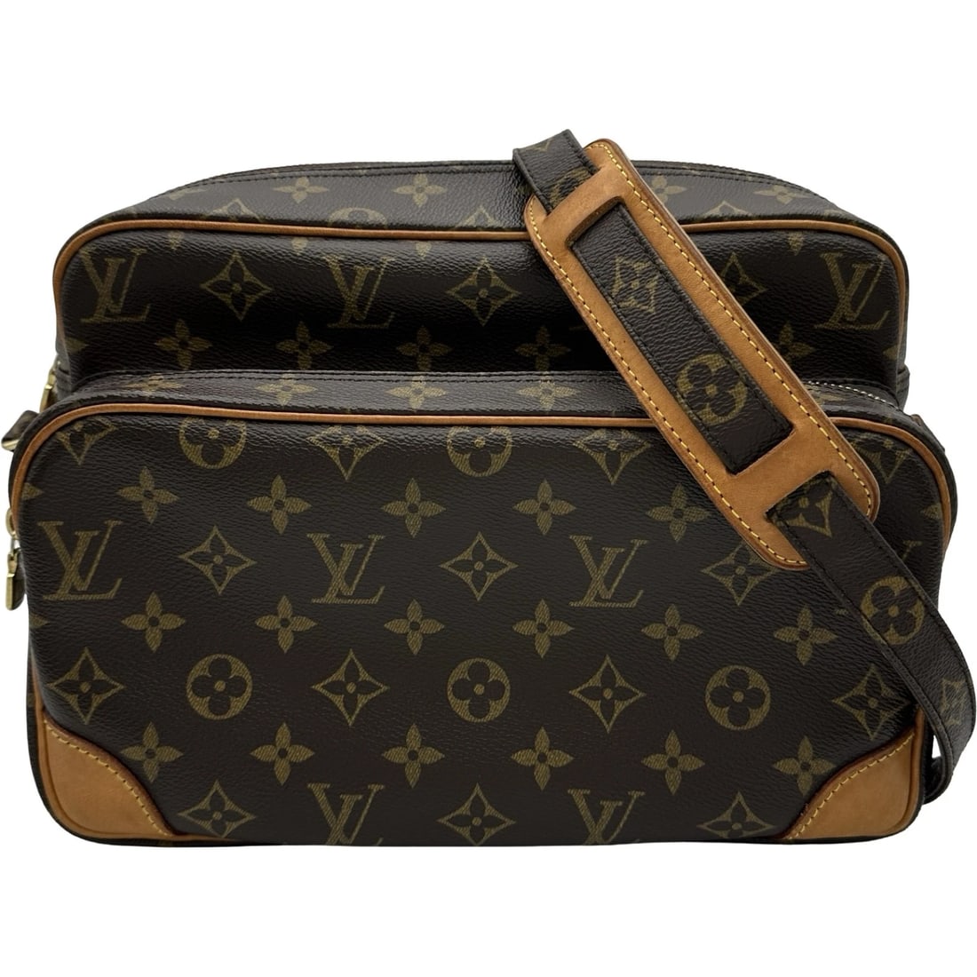 LOUIS VUITTON NILE SHOULDER BAG: LOUIS VUITTON Nile Shoulder Bag Brand: LOUIS VUITTON Type/Style: Shoulder Bag Material: Monogram canvas Color: Brown Size: W11.0 x H7.5x D4.9inch Shoulder:44.1inch Accessories: None Access