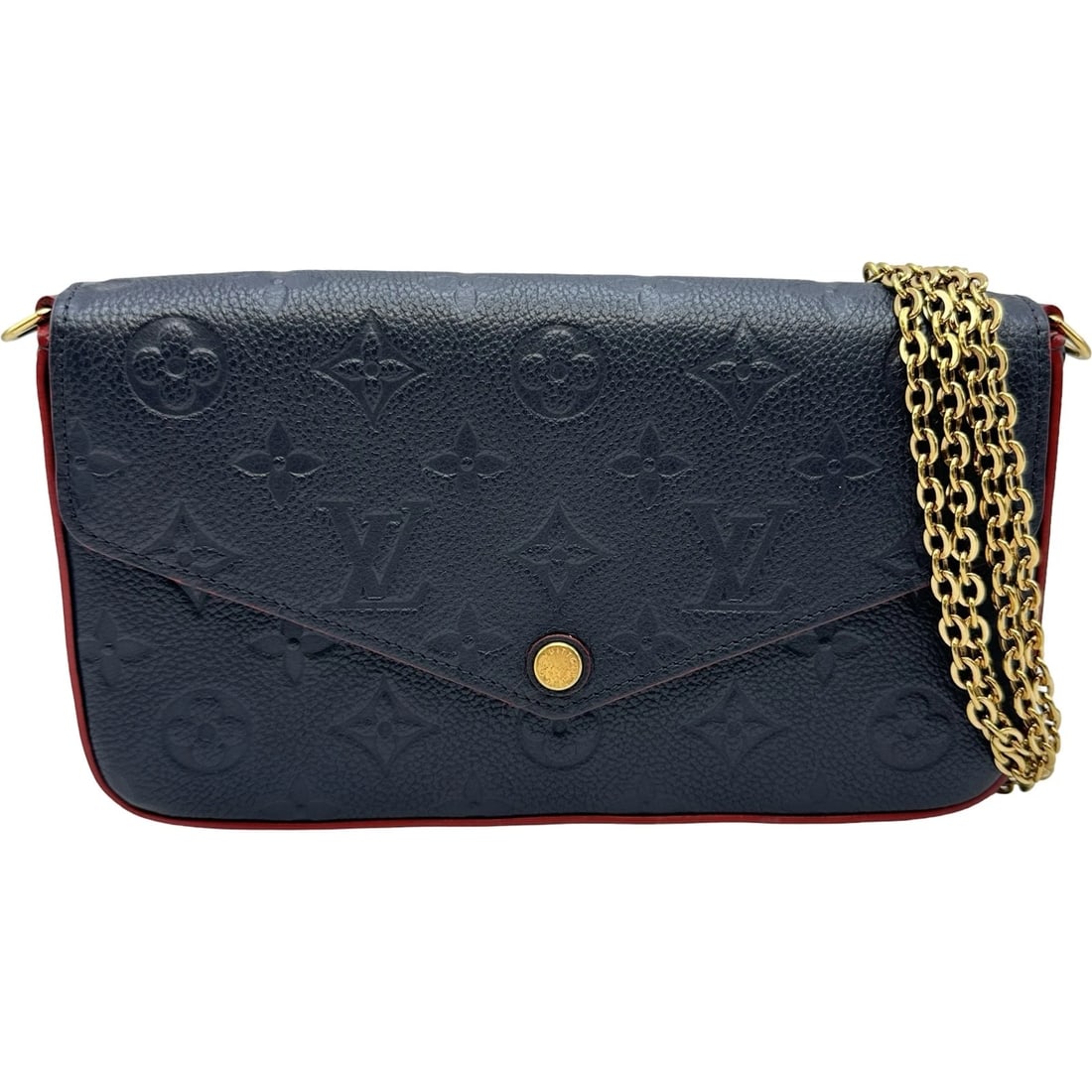 LOUIS VUITTON POCHETTE FELICE SHOULDER BAG: LOUIS VUITTON Pochette Felice Shoulder Bag Brand: LOUIS VUITTON Type/Style: Shoulder Bag Material: Monogram ? An plant Color: Marine Rouge Size: W8.5 x H4.9x D1.2inch Shoulder:45.3inch Accessories