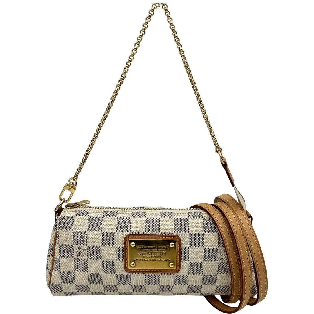 LOUIS VUITTON EVA SHOULDER BAG: LOUIS VUITTON Eva Shoulder Bag Brand: LOUIS VUITTON Type/Style: Shoulder Bag Material: Damier Azul Color: white Size: W9.8 x H5.1x D1.2inch Shoulder:47.2inch Accessories: None Accessories