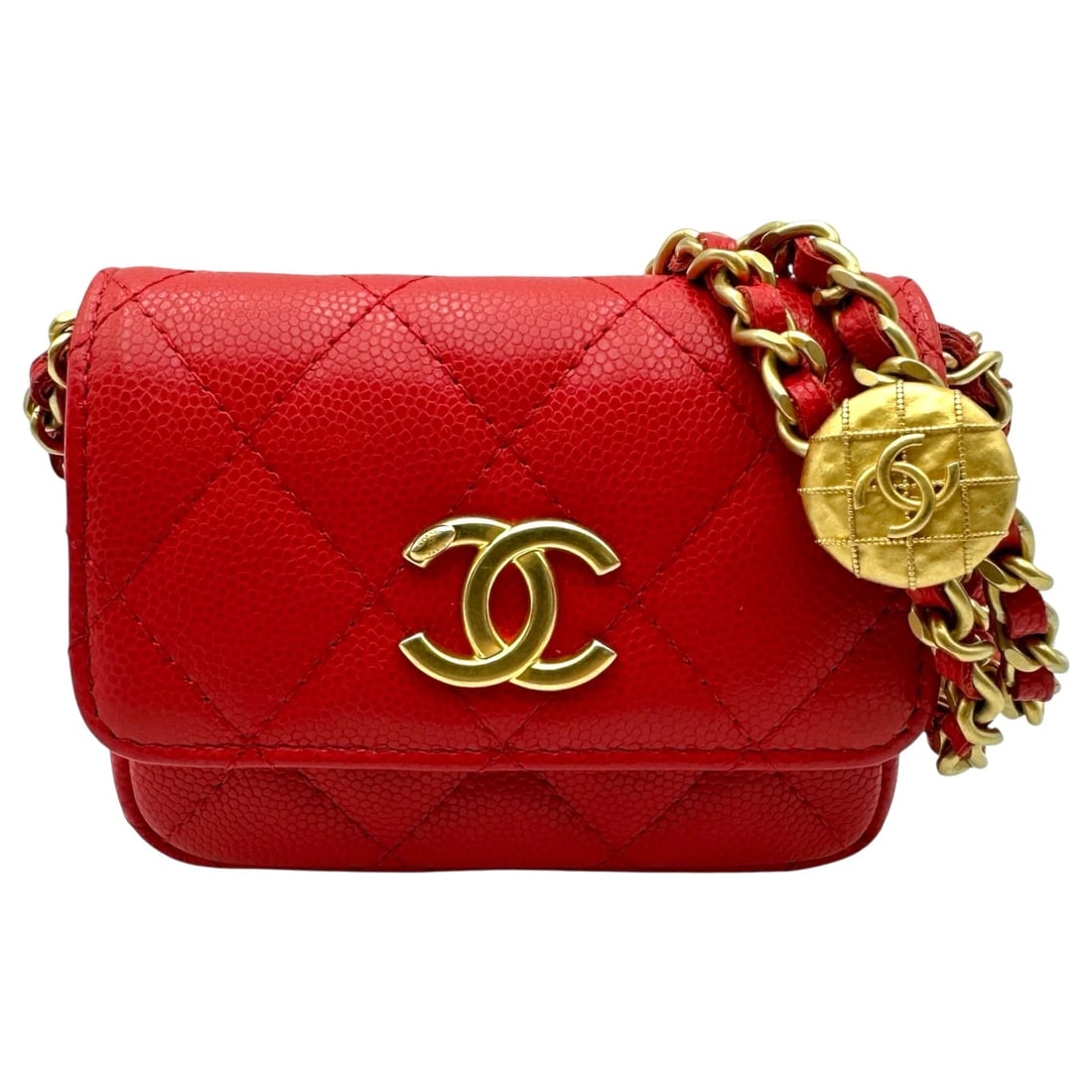 CHANEL MATELASSE MINI CLUTCH SHOULDER BAG: CHANEL Matelasse Mini Clutch Shoulder Bag Brand: CHANEL Type/Style: Shoulder Bag Material: Soft caviar skin Color: Red Size: W4.1 x H3.3x D0.8inch Shoulder:32.3inch Accessories: None Acces