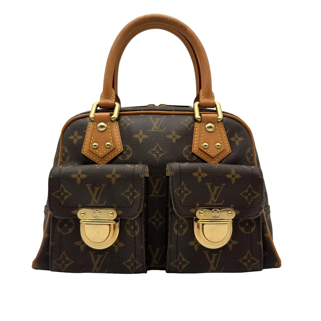 LOUIS VUITTON MANHATTAN PM HANDBAG: LOUIS VUITTON Manhattan PM Handbag Brand: LOUIS VUITTON Type/Style: Handbag Material: monogram/leather Color: Brown Size: W11.4 x H7.9x D4.7inch Accessories: None Accessories Notice: When