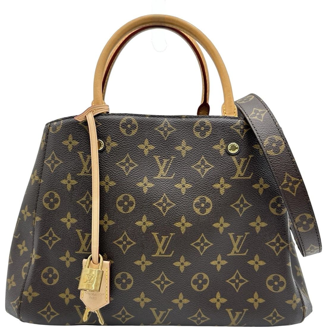 LOUIS VUITTON MONTAIGNE MM HANDBAG: LOUIS VUITTON Montaigne MM Handbag Brand: LOUIS VUITTON Type/Style: Handbag Material: Monogram canvas Color: Brown Size: W13.8 x H9.4x D4.3inch Shoulder:28.7inch Accessories: None Accessor