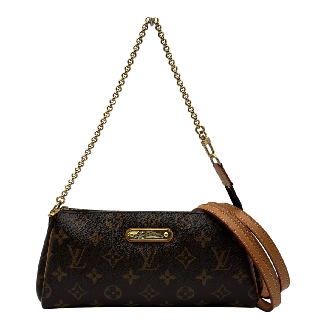 LOUIS VUITTON EVA SHOULDER BAG: LOUIS VUITTON Eva Shoulder Bag Brand: LOUIS VUITTON Type/Style: Shoulder Bag Material: monogram/leather Color: Brown Size: W9.6 x H4.7x D1.6inch Shoulder:48.0inch Accessories: None Accesso