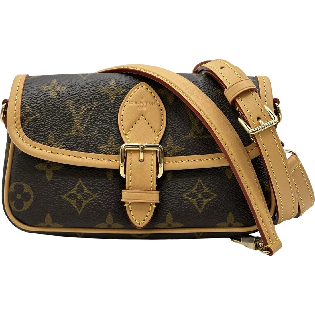 LOUIS VUITTON NANO DIANE SHOULDER BAG: LOUIS VUITTON Nano Diane Shoulder Bag Brand: LOUIS VUITTON Type/Style: Shoulder Bag Material: Monogram canvas Color: Brown Size: W7.5 x H4.1x D2.0inch Shoulder:37.6inch Accessories: None A