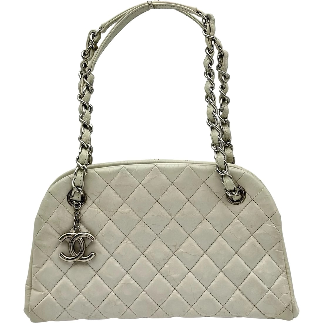 CHANEL MADEMOISELLE HANDBAG: CHANEL Mademoiselle Handbag Brand: CHANEL Type/Style: Handbag Material: leather Color: Ivory SilverHardware Size: W10.4 x H6.1x D3.5inch Accessories: None Accessories Notice: When purchasing