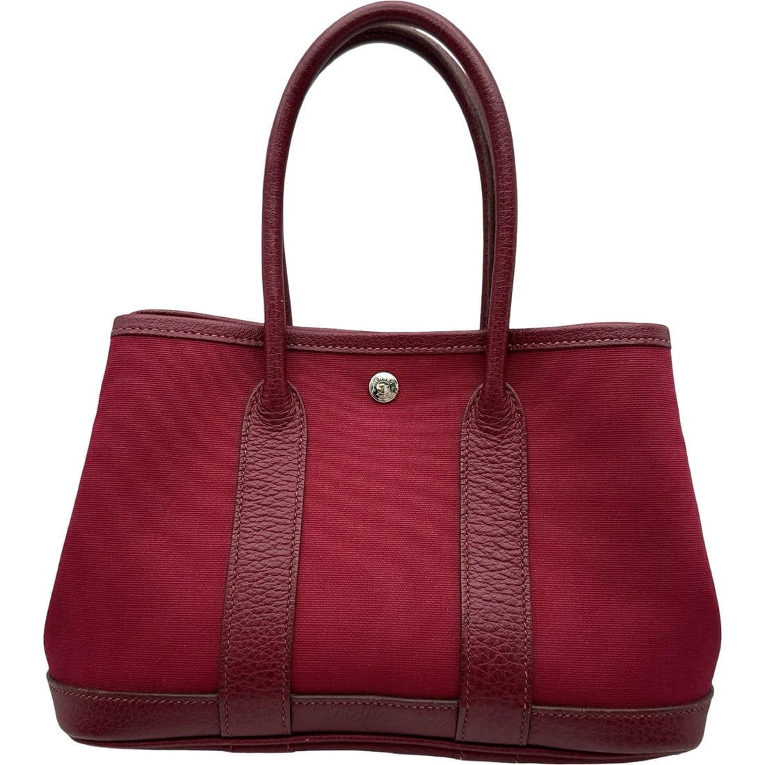HERMES GARDEN PARTY TTPM HANDBAG: HERMES Garden party TTPM Handbag Brand: HERMES Type/Style: Handbag Material: Toile / Buffle Color: Rouge Imperial SilverHardware Size: W9.1 x H5.9x D3.9inch Accessories: None Accessories Notice: When